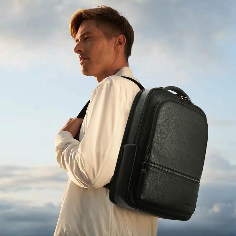 BOPai Genuine Leather Backpack for Men Multi-Function 15.6 inch Laptop Premium Executive Business Travel Friendly Smart Rucksack Anti Theft Large Capacity Office Classic Black - Image 8