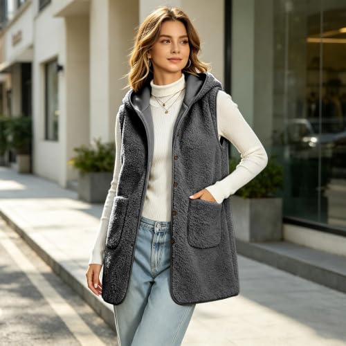 Fleece Vest Women Hooded Winter Sherpa Long Sleeveless Jacket Cardigans - image 4