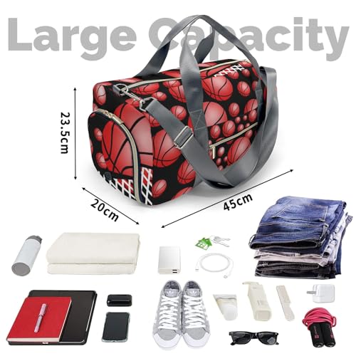 Red Sport Basketball Travel Duffel Bag,Sports Tote Gym Bag,Shoulder Weekender Overnight Bag for Women4