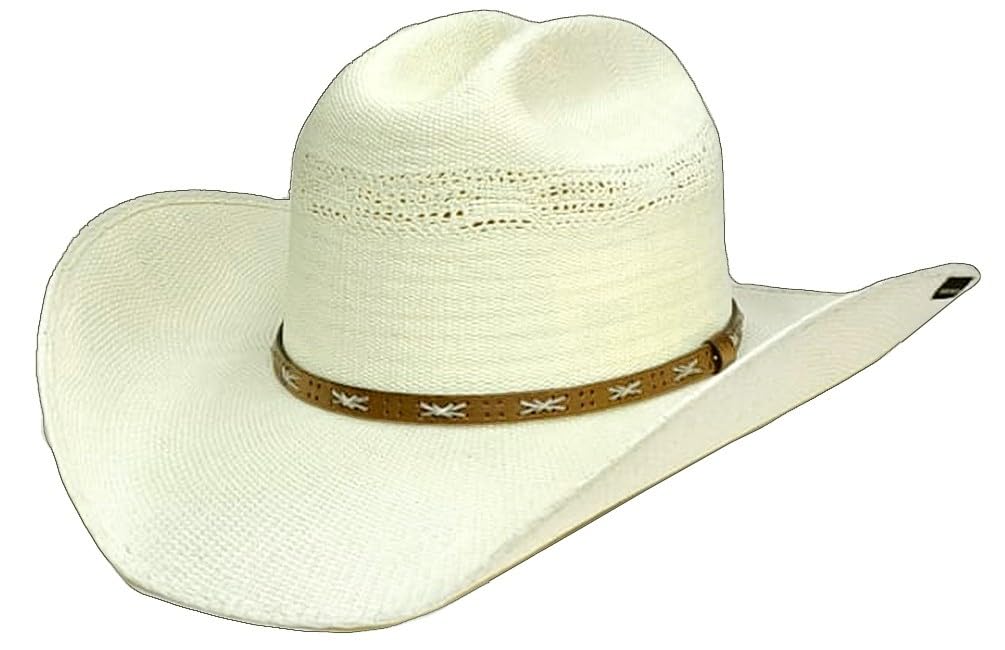 Modestone Cappello da cowboy in paglia, unisex, in pelle, stile Bangora, bianco sporco