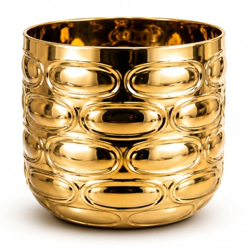 Image of ecofynd 1 Pack Metal Plant Pots (5 inch), Indoor Small Planter Flower Pots, Home Garden Decor Planter for Living Room Bedroom Interior (Gold Finish, POT056)