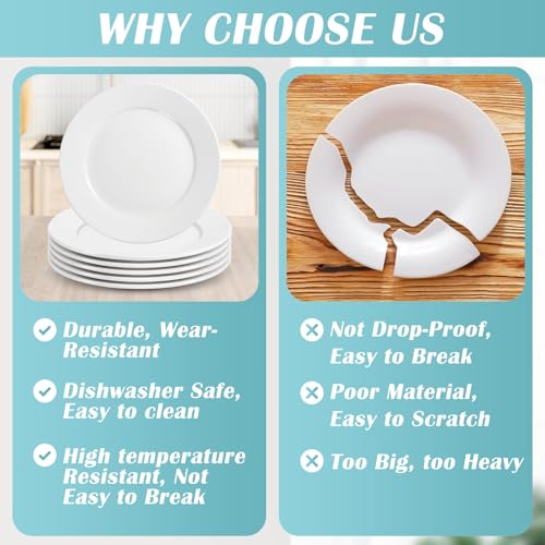 6 Pack Dessert Salad Plates, 8 Inch/20.3cm White Porcelain Dinner Plates, Round White Plate for Dinner Appetizer, Ceramic Dessert Plate Set, Microwave Oven Dishwasher Safe - Image 4