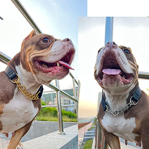 Dog Collar Martingale Collars With Release Buckle Chain Training Pet Collars Dog Nylon Martingale Collar With Stainless Steel Chain Adjustable Collar For Small Medium Dogs (Gold Chain, 22") #TOP5