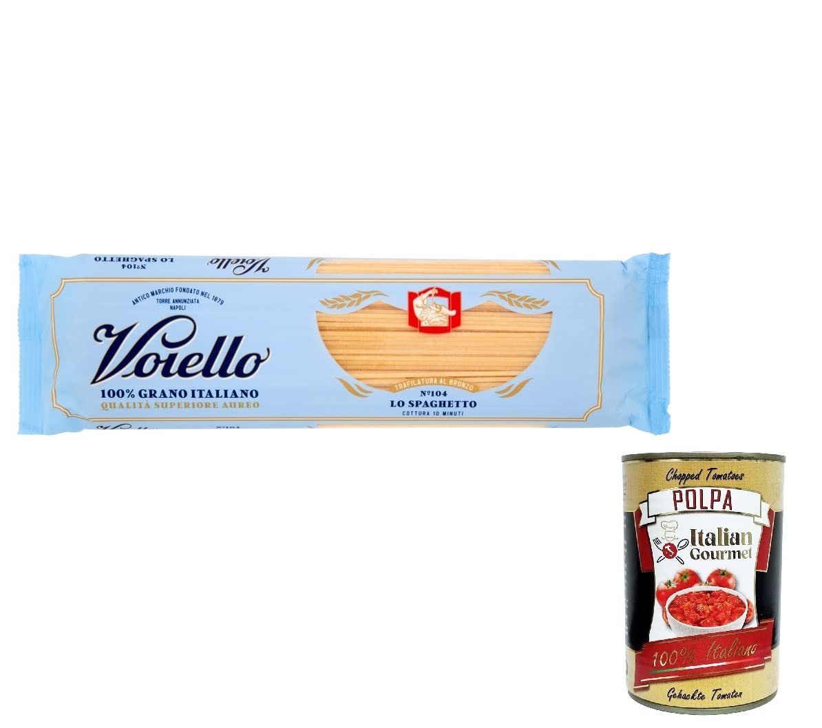 Voiello Pasta - Pasta para espaguetis (20 unidades, 100 % italiano, N104, 500 g y Polpa Gourmet italiano, 400 g)