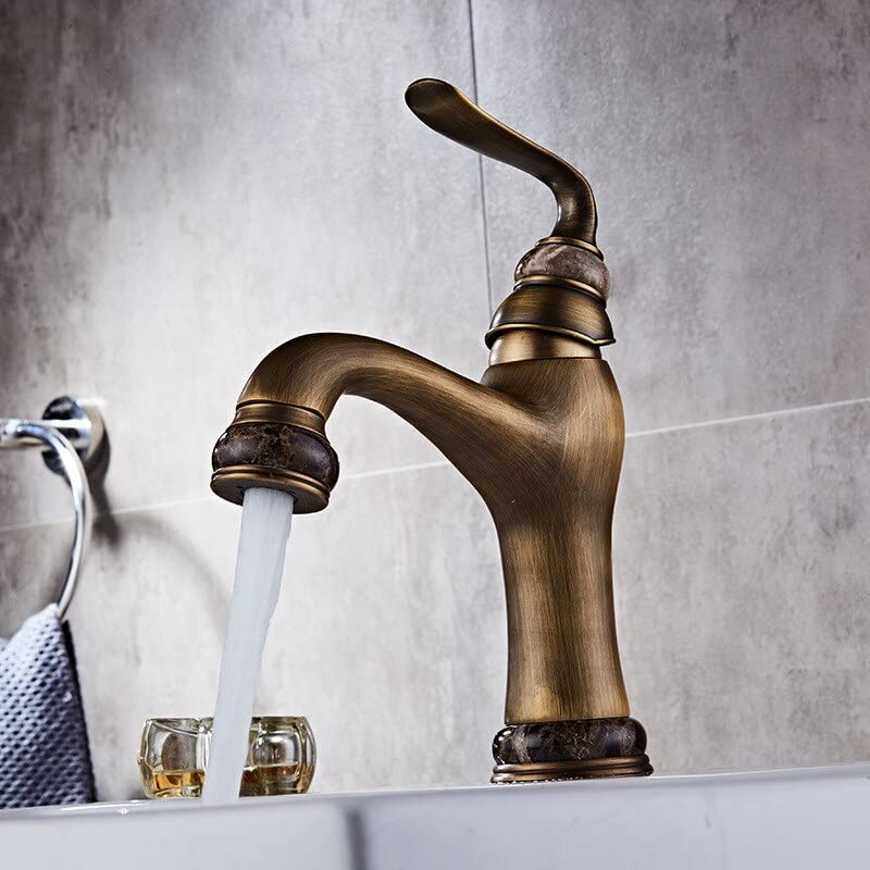 Grifos mezcladores de lavabo de latón y jade con diseño antiguo funcional
