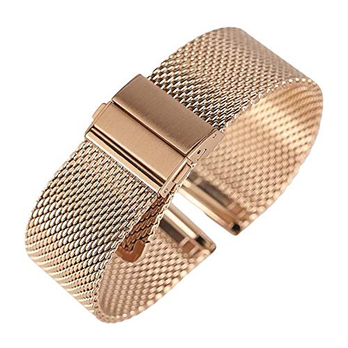 Bracelet Rose Gold en maille acier avec boucle crochet pour montre 18mm à 22mm