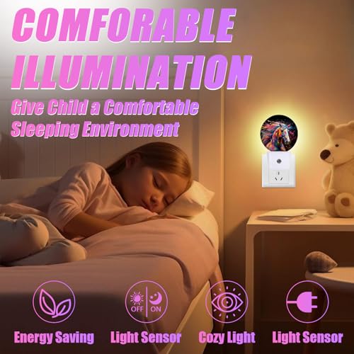 Image of Colorful Horse Night Light Night Lights LED Lamp Round Plug into Wall Nightlight with Dusk to Dawn Sensor Home Hallway Stairway Kitchen Decor