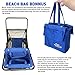 Beach Umbrella Wagon Cart Deluxe – Heavy Duty Folding Ocean Utility Cart – Large Sand Wheels – Holds 4 Beach Chairs – Storage Pouch -Holder –Removable Bag - Solid Blue