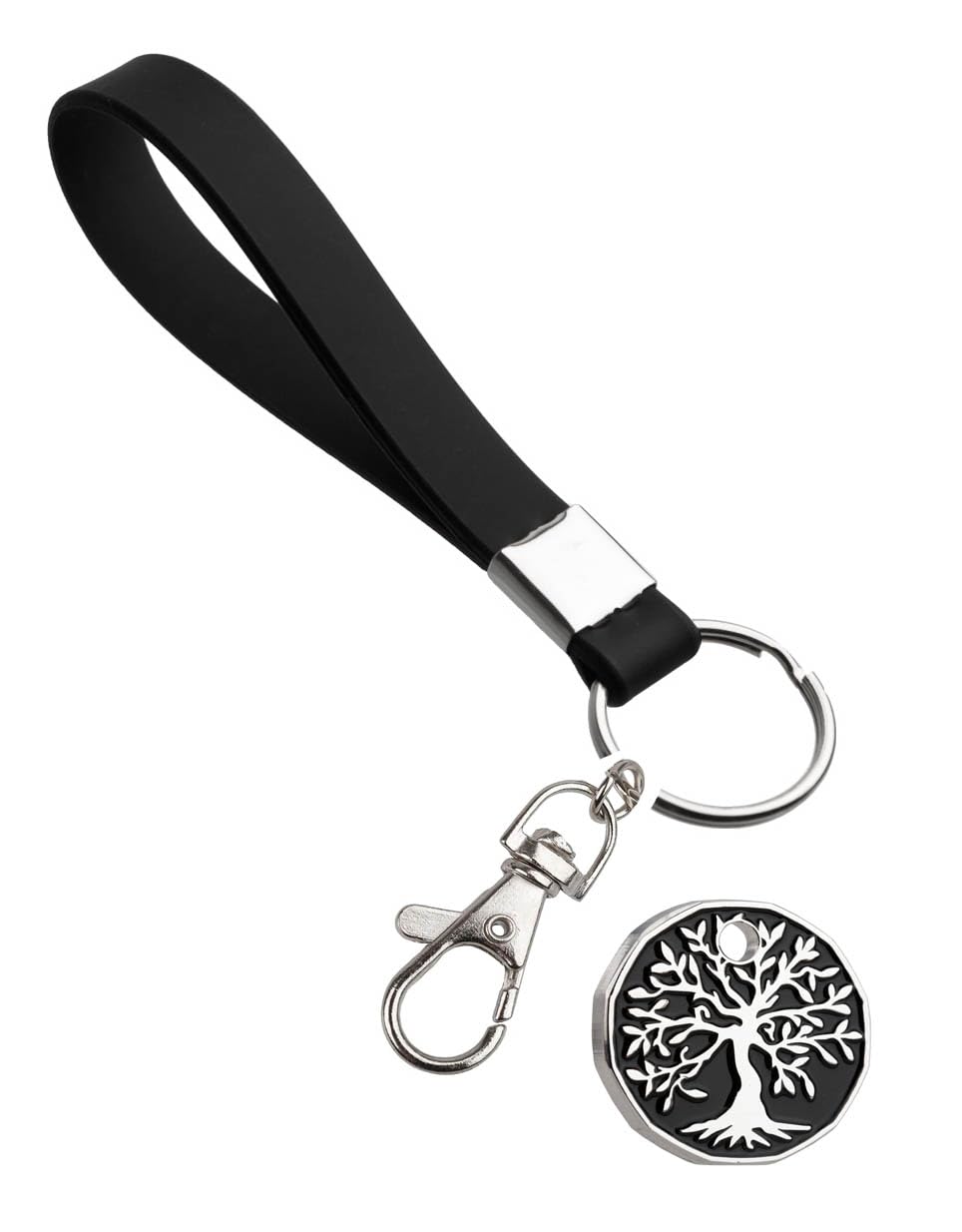 Harts Unisex Black Single Black Tree Supermarket Trolley Token With A Black Silicon Key Ring Loops Fob.