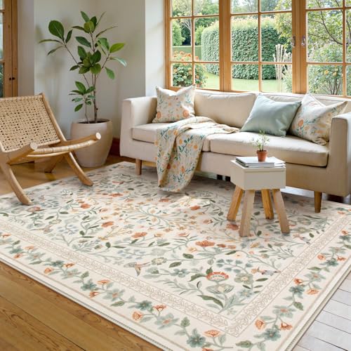 Lahome Floral Area Rug 5x7, Washable Soft Kids Room Nursery
