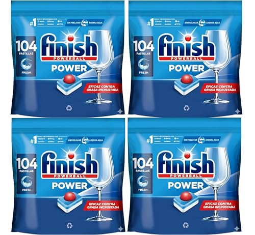 Finish Powerball Power All in 1 Pastillas para el lavavajillas todo en 1-4 Packs ahorro de 104 pastillas - 416 Pastillas