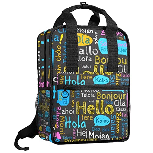 Sac à dos pour garçons idéal pour l'école et les sorties avec son motif Hello multilingue