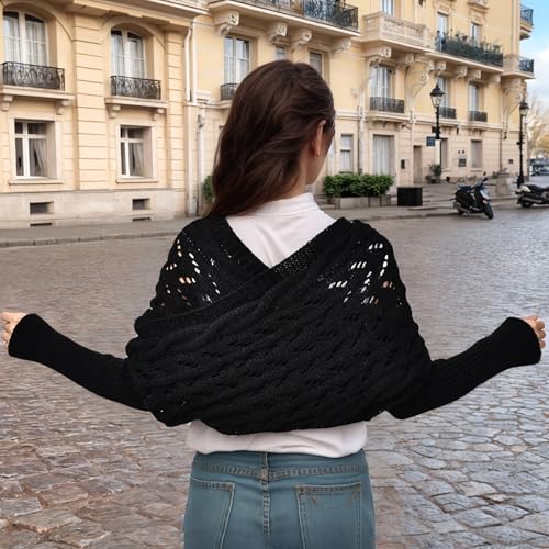 Womens knitted double sleeve scarf with sleeves Knitted cable wrap, shrugs for women, knitted wrap4