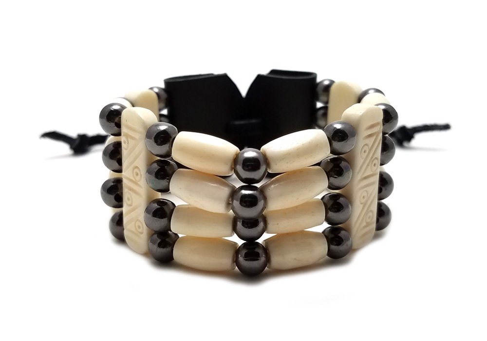 Handmade Traditional 4 Row Natural Buffalo Bone Hairpipe Beads Tribal Bracelet
