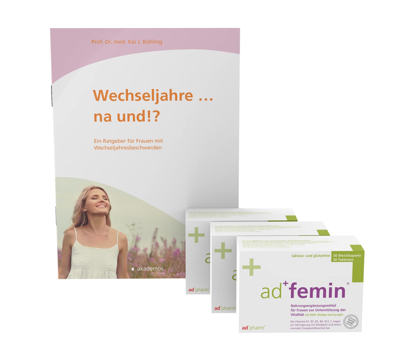 Vitamine für Frauen - Algen-DHA, Ginkgo Biloba, Lycopin & Ratgeber Wechseljahre von Prof. Bühling - Quartalspackung