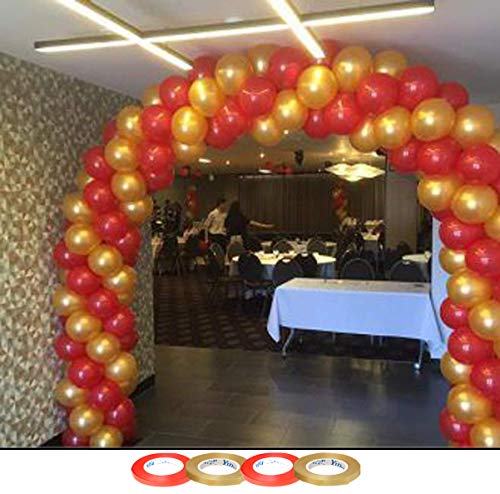 Image of AMFIN (Pack of 100) 10 Inch Goden /Gold & Red Metallic Balloons with Matching Ribbon for Decoration,Balloon for Birthday Decor /Anniversary /Party /Baby Shower /Party /Home Decor