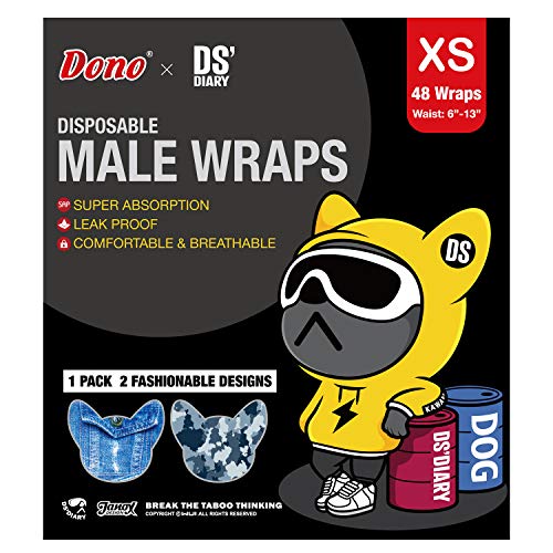 Dono Disposable Male Dog Wraps, Wider Doggie Puppy Diapers 48 Count Male Belly Bands, Super Absorbent, Leak-Proof Fit, Excitable Urination, Incontinence (Xs) #TOP6