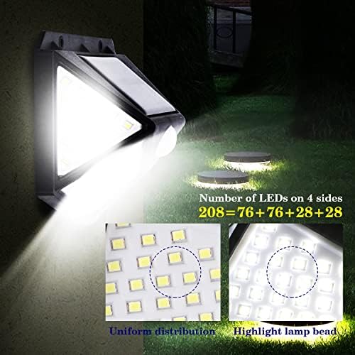 2 Pack Solar Motion Sensor Security Wall Lights Outdoor, 208 LED Solar Fence Lights with 3 Modes, 270° Wide Angle & IP65 Waterproof Outside for Wall Garden Garage Front Door Porch Yard Driveway