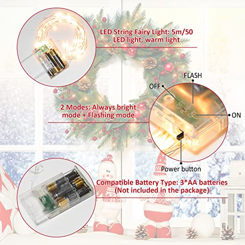 Somyting Artificial Christmas Wreath, 24” Large Pre-Lit Christmas Front Door Wreath With Red Bells, Red Berries, Pine Cones,Ball Ornaments Handcrafted Farmhouse Wreath Christmas Decorations #TOP4