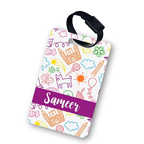 Image of Personalized Luggage Tag with Name & Photo - Unisex (Doodle) | Custom Luggage Tag