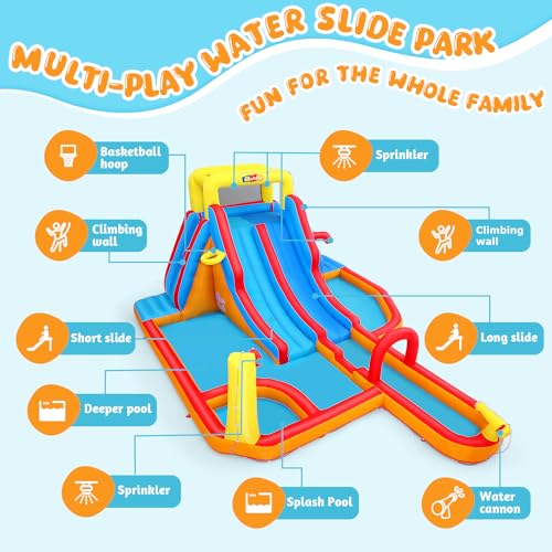 Whubefy 18Ftx14Ft Inflatable Water Slide Park for Kids, Big Waterslide Bounce House with Extra Long Dual Slides, Splash Pool, Deep Pool, 5 Toys, Blow Up Water Slides Inflatables for Kids Backyard Fun - Thumbnail 6