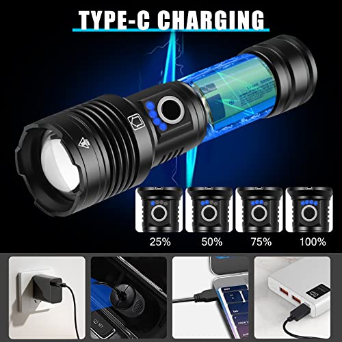 Kepeak Flashlight High Lumens Rechargeable, 10000 Lumens Led Flash Light, Tactical Handheld Flashlights Super Bright, Zoomable, 5 Modes & Mode Memory, Water Resistant For Emergency Camping Hiking #TOP2