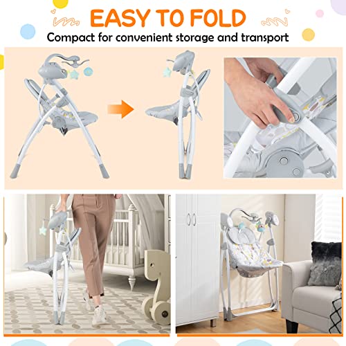 Baby Joy Baby Swings For Infants, Portable Rocker W/ 5 Swing Speeds, 3-Position Adjustable Backrest, 3 Timer Settings, 12 Melodies & 5 Natural Sounds, Electric Compact Swing Chair For Toddlers (Gray) #TOP3