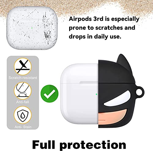 Image of PEFKO PSS121 AirPods Pro Soft Silicone Protective Case 3D Design Shockproof Case Cover with Anti-Lost Metal Keyring Compatible for Apple AirPods Pro (Batman)