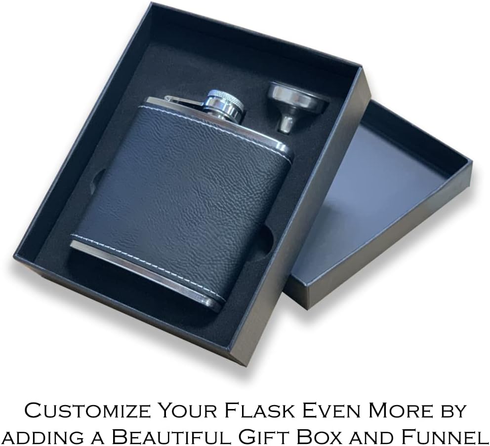 LaserGram Faux Leather Flask, Howling Wolf, Personalized Engraving Included (Black With Silver)