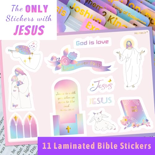 Image of Bible Tabs with Unique Stickers, Gold Foil Laminated Bible Tabs, Bible Tabs for Women, Christian Gifts, Large Print Bible Tabs, Bible Book Index Tabs Labels, Bible Study Supplies (Rainbow)