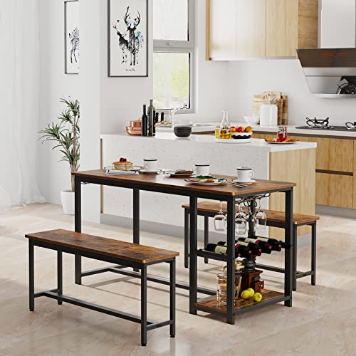 Sogesfurniture 3 Pieces Dining Table Set 54.7 Inches Modern Kitchen Table Set Dining Room Table For 3-Pcs Set Industrial Style With Heavy Duty Metal Frame Rustic Brown #TOP1