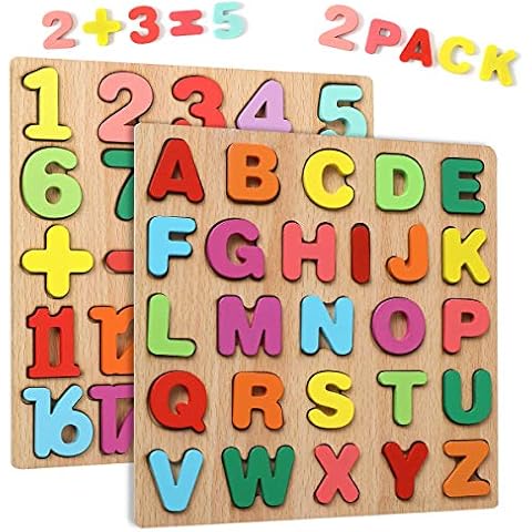 wgde toy Wooden Puzzles for 2 3 4 Year Old Kids Toddlers, Toys Gifts for 2 3 4 Year Girls Boys Toddlers Alphabet Number Puzzles Set for Children Toddlers Learning Toys Gifts for Age 2 3 4 Girls Boys Cover