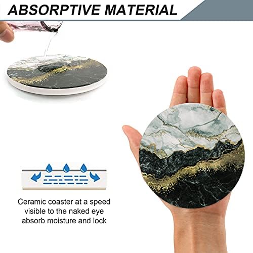 HAOCOO Coasters Set of 4 , Absorbent Stone Coaster Set, Round Coasters for Drink, Non-Slip Cork Base with Ceramic Stone, Suitable for Kinds of Cups (Abstract gray)
