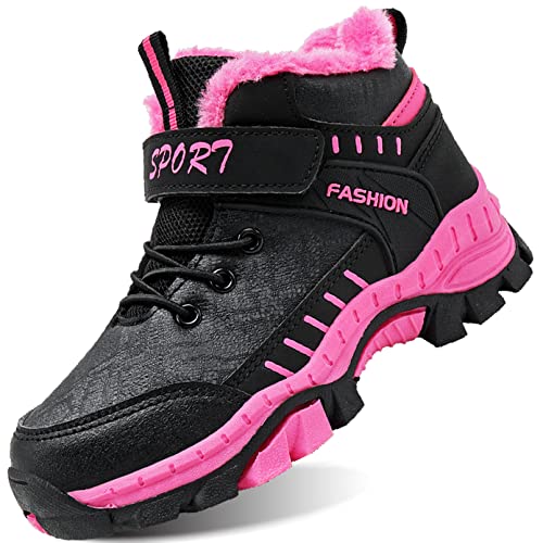 IYVW A09 Niños Zapatillas de Senderismo Niñas Resistentes Botas de Trekking Montaña Zapatillas Negro Rosa 33 EU