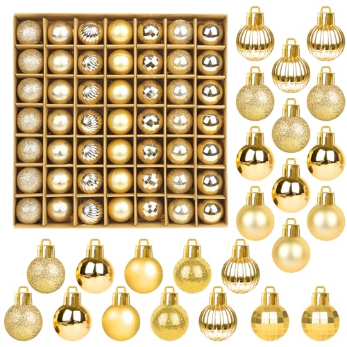 SULOLI 49 Pezzi Palline di Natale,Accessori Decorazioni Albero di Natale,Addobbi Palline per Albero di Natale (Oro)