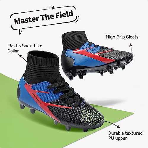 Dream Pairs Unisex-Child Soccer Football Cleats Shoes, Black/Royal Blue/Red - 1 Little Kid (Hz19002K) #TOP1