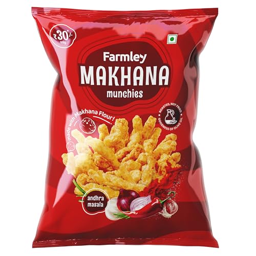 Farmley Roasted and Flavoured Makhana | Andhra Masala Munchies Made With Makhanas Healthy Snacks | Namkeen Snacks & Puffed Snacks | Roasted in Olive Oi - 33 g