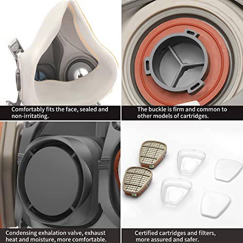 Ranksing Professional 6200 Half Facepiece Reusable Respirator Active Carbon Set With Anti-Fog Safety Goggle 10 Filters 2 Cartridges 2 Earplugs 2 Covers For Dust/Organic Vapors/Smells/Fumes/Sawdust/Asbestos For Painting,Staining,Spraying,Sanding,Cutting,Polising And More (Medium) #TOP2