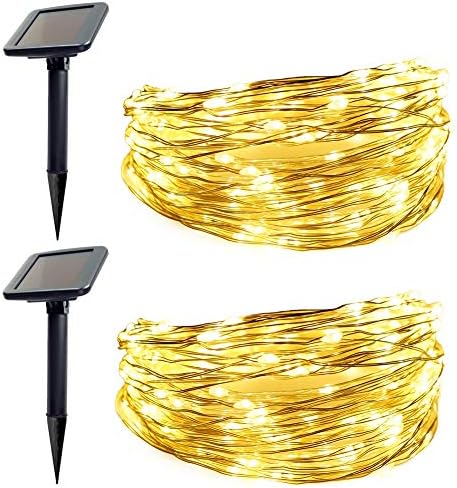 Ntsevsun Solar String Lights,Waterproof 100 LED Copper Wire Lights,Decoration Lights for Outdoor,Garden,Gate,Patio,Living Room,Wedding,Christmas Party, Halloween Decoration (Warm White) Pack of 2