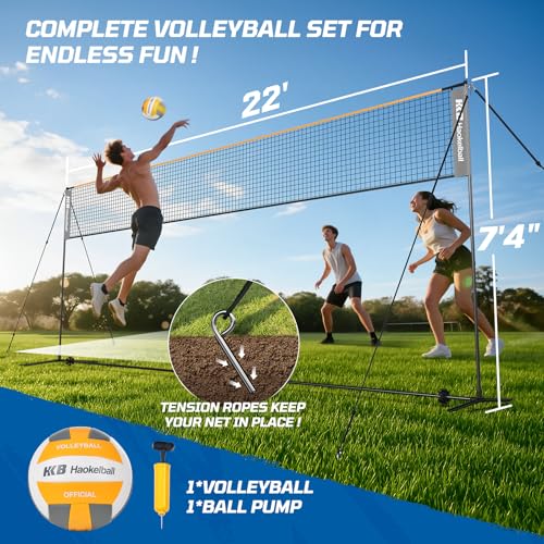 Haokelball Badminton Volleyball Pickleball Net Set, 22FT Portable All-in-One Nets System for Outdoor Beach Indoor with Adjustable Height, Includes Balls Rackets Pump Carry Bag by Haokelball - Image 3