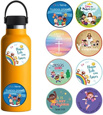 Spanish Christian Stickers for Kids | 2 Inch Jesus Bible Verse Stickers | 8 Designs Scripture Faith Quotes Labels for Church,Sunday School (80pcs)