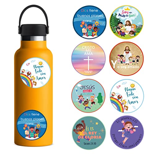 Spanish Christian Stickers For Kids | 2 Inch Jesus Bible Verse Stickers | 8 Designs Scripture Faith Quotes Labels For Church,Sunday School (80Pcs) #TOP28