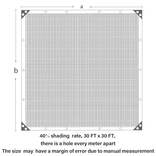 Image of winemana Black Shade Cloth 30x30 FT- 40% Sun Shade Mesh Tarp for Greenhouse, Garden, Patio, Dog Kennel, Chicken Coop, and Outdoor Protection, Plants Cover Shade Netting with 2 Reinforced Grommets
