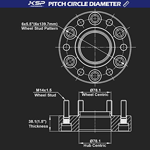 Image of KSP 6X5.5 Wheel Spacers for Silverado Sierra,1.5 inch(38mm) Real Forged Spacers with 78.1mm Hub Bore M14x1.5 Studs fit for Tahoe Avalanche Express Suburban Sierra Yukon