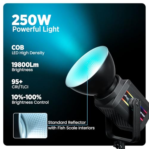 Image of HIFFIN (COB-250P) 250W RGB LED Video Light | 19,800 Lumens Brightness | 2800K-6800K Adjustable | 11 FX Modes | 10-100% Dimmable | Remote Controlled Studio Lighting for Photography & Videography