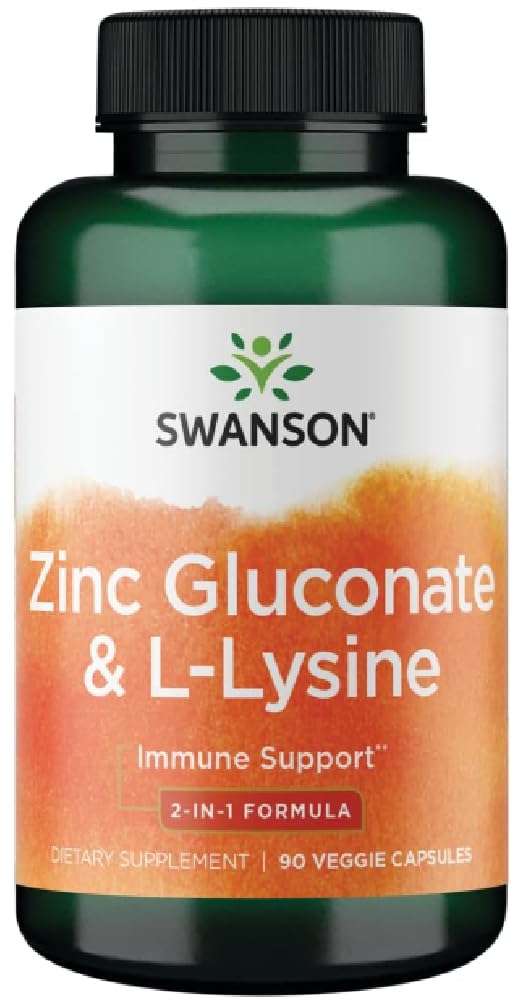Swansons Swanson - Zinc Gluconate & L-Lysine | Immune and Skin Health - 90 Veggie Capsules