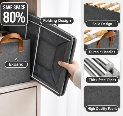 Image of DecorTwist Wardrobe Organizer for Clothes with Transparent Window & Metal Frame - Foldable Cloth Storage Box for Cupboard, Almirah, Wardrobe | Saree, Jeans, Sweaters, Blanket, Towel (Grey, Pack of 1)