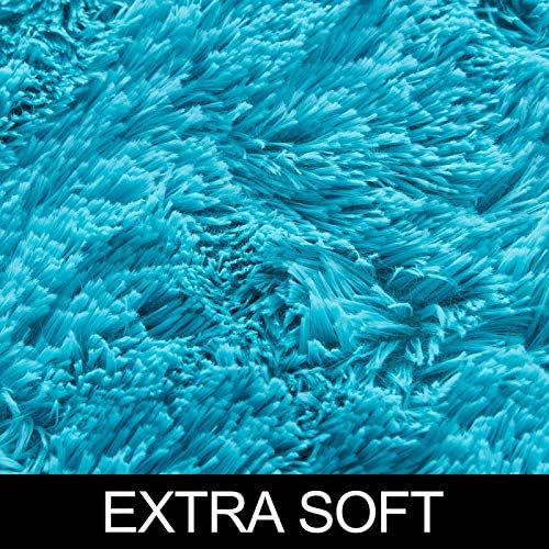 Image of FIASCO Polyester Shaggy Bedside Runner, Soft Indoor Modern Shaggy, Soft Rugs for- Living Room, Dinning Room, Office, Bedroom & Hallway Carpet Rugs Size 3X5 Blue Dark Blue