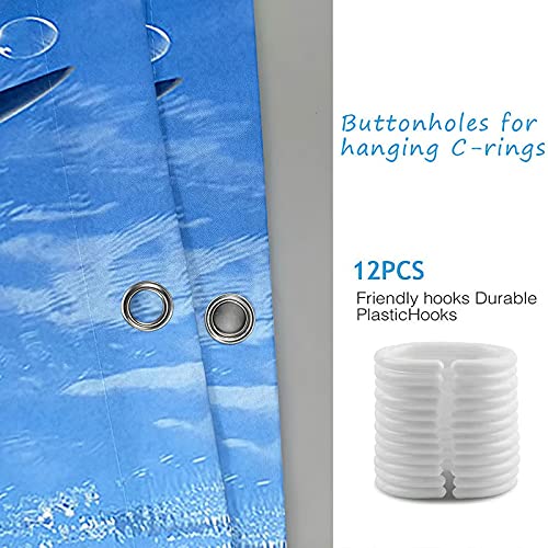 Rideau de douche polyester KnSam 180x200 salle de bain poissons bleu