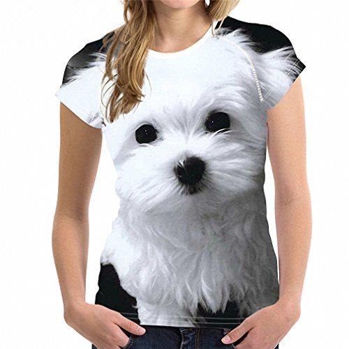 Hiuwa Womens 3D Maltese Dog Print Short Sleeve Breathable Tshirt ...